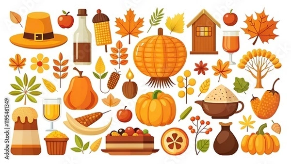 Fototapeta Autumn harvest symbols
