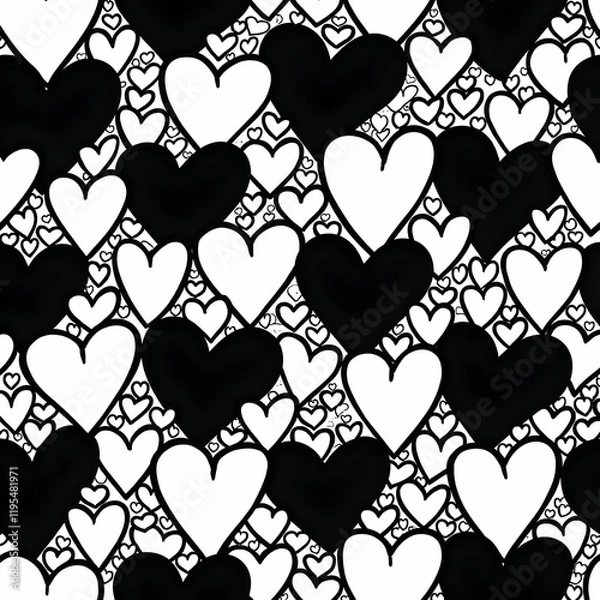 Fototapeta Seamless pattern of black and white heart