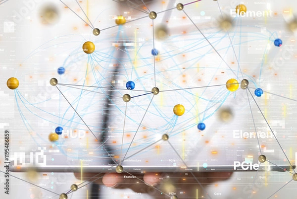 Fototapeta Global network. Blockchain. 3D illustration. Neural networks and artificial intelligence. Abstract