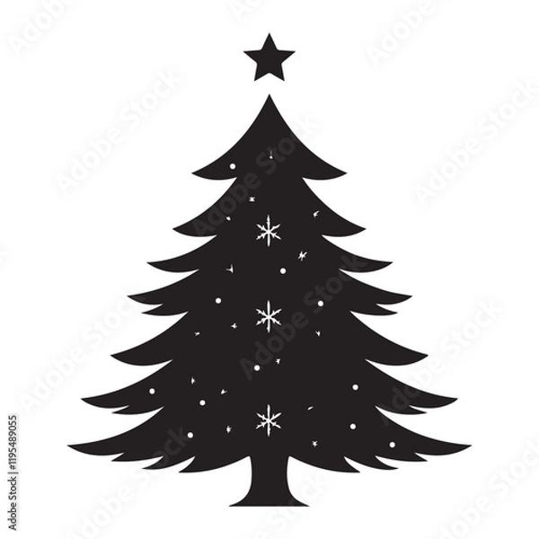 Fototapeta Christmas Tree Winter Snowflake Silhouette Vector on White Background