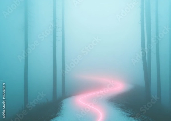 Fototapeta Mystical Forest Pathway A Serene Adventure through Softly Lit Mist