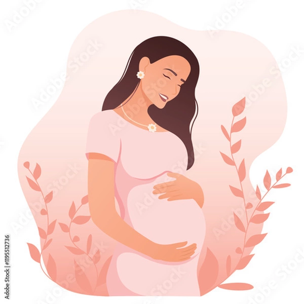 Obraz Vector image of a pregnant girl. Concept of pregnancy and bearing a child. Element for your design