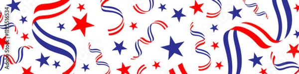 Fototapeta 4th of July stardust scatter. American Independence Day stars background. Red blue stars confetti in USA flag colors for Independence Day. Vector EPS10