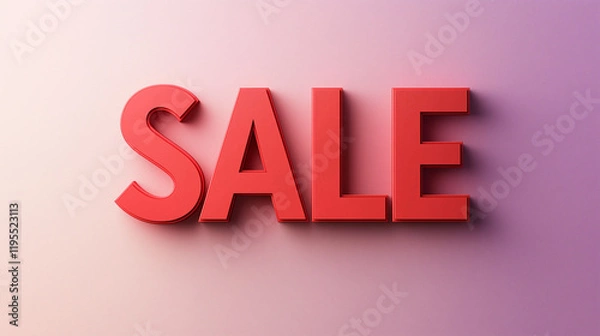Fototapeta A sleek, modern red "SALE" in uppercase, with subtle shadows beneath, placed on a minimalist gradient background that transitions from dark purple to light pink.