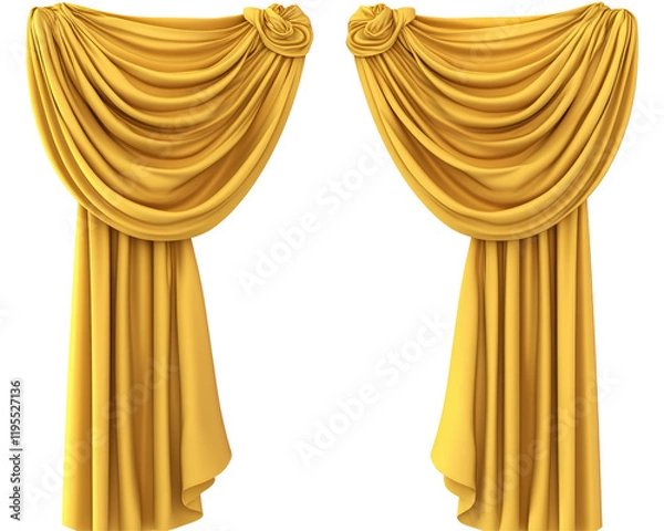 Obraz Isolated Pair of Golden Yellow Draped Curtains