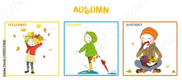 Fototapeta Fall season girl vector set