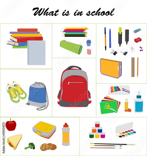 Obraz School essentials flat vector set