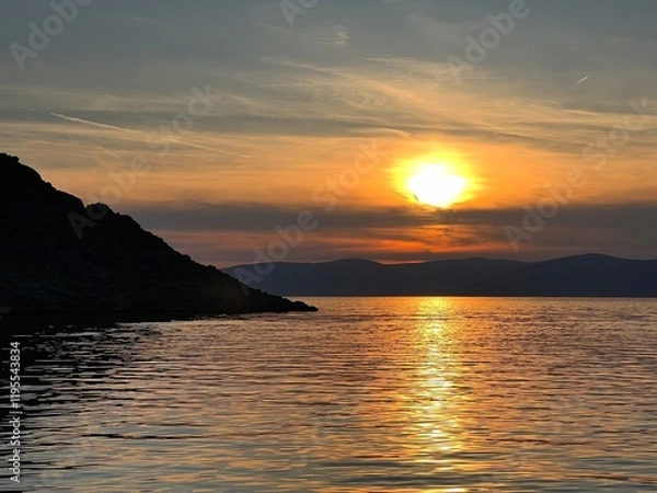 Obraz Sunset over the Adriatic Sea in the area at the foot of the Velebit mountain - Jablanac, Croatia (Zalazak sunca nad Jadranskim morem u podvelebitskom području - Jablanac, Hrvatska)
