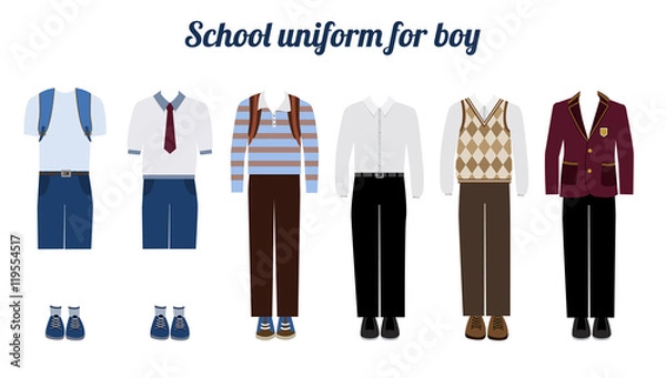 Obraz School uniform for boys flat vector illustration