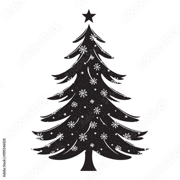Fototapeta Christmas tree black silhouette vector illustration isolated on a white background
