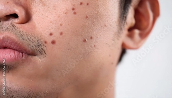 Fototapeta A man with a beard has a few blemishes on his face