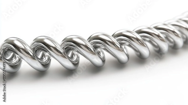 Fototapeta Shiny metallic helix cable on white background with twisted spiral design