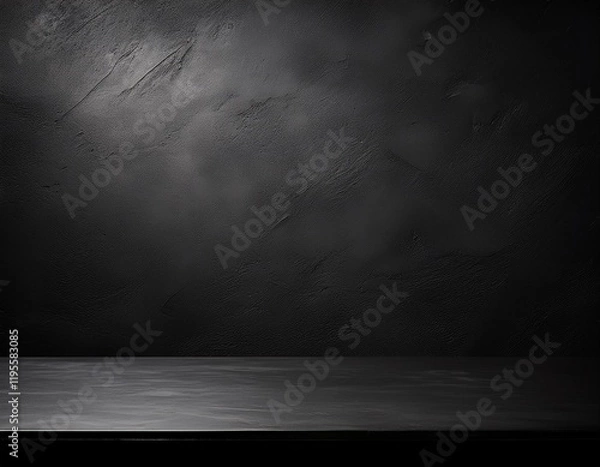 Fototapeta empty black table top with dark concrete rough background subtle lighting