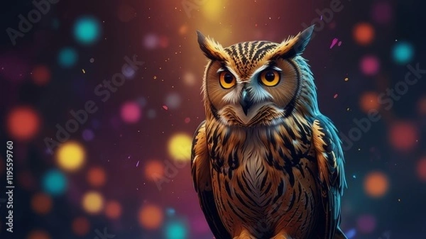 Fototapeta Owl headshot with closeup of face. Generative AI