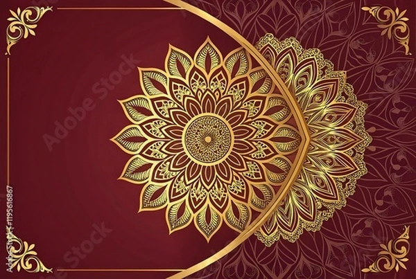 Obraz Islamic architecture, ornate arched doorway, golden crescent moon, hanging lanterns,