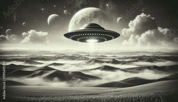 Obraz ufo in space content created with generative AI software.