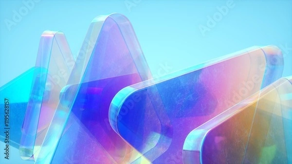 Obraz Abstract wallpaper background with glass elements with multicolored light emitters shimmering neon holographic gradient. Visual design element for banner, poster header or cover.