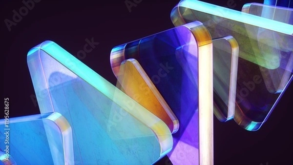 Obraz Abstract wallpaper background with glass elements with multicolored light emitters shimmering neon holographic gradient. Visual design element for banner, poster header or cover.