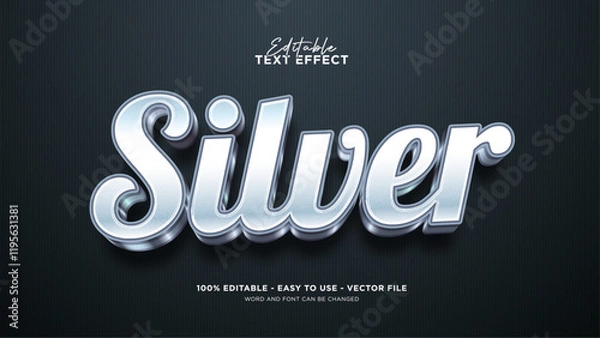 Fototapeta Silver text effect, editable luxury text style effect