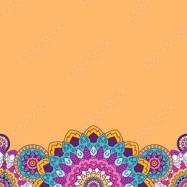 Obraz Floral mandala bright colored border. Vector illustration.