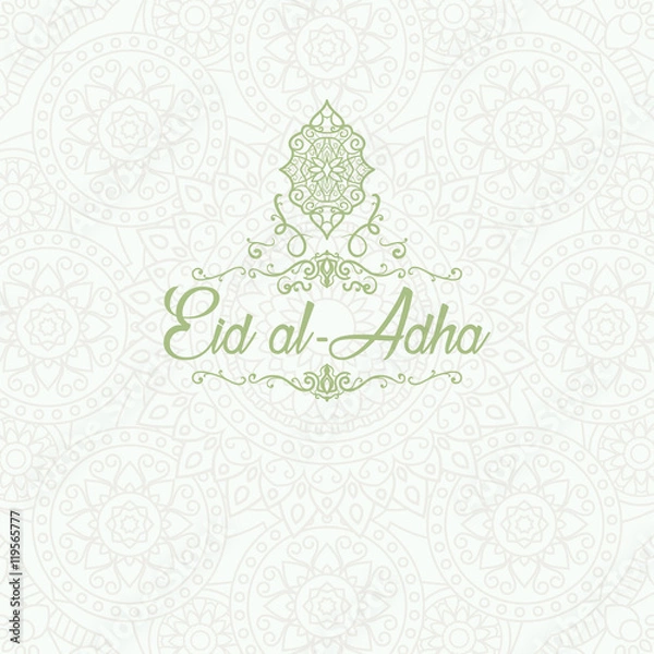 Fototapeta Arabic islamic calligraphy of text Eid Mubarak on colourful flor