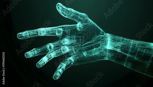 Fototapeta Virtual medical worker touch: advancements in technology and the medical revolution. Medical study using artificial intelligence and deep learning.