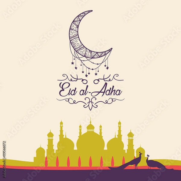 Fototapeta Eid al Adha, greeting cards, religious themed background in retr