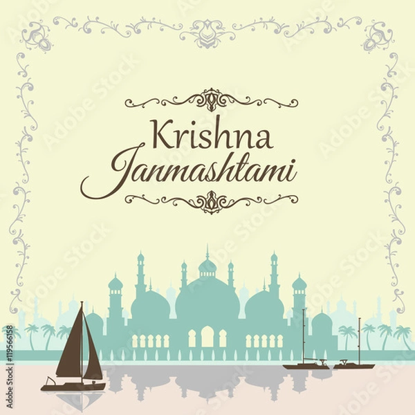 Fototapeta Krishna Janmashtami background in vector. Greeting card for Kris