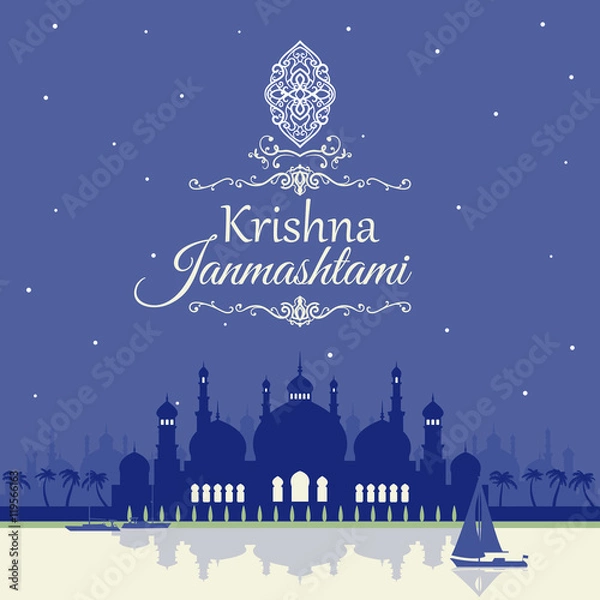 Obraz vector illustration of Happy Janmashtami wallpaper background.