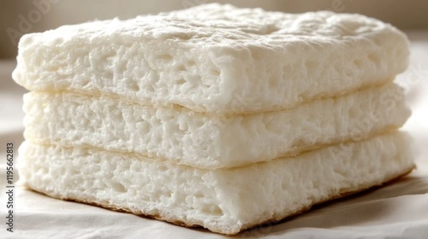 Fototapeta Soft and Fluffy White Bread Slice on Light Background