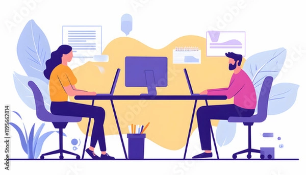 Obraz Web developers using a computer together in an office