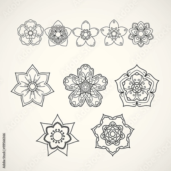 Obraz Collection of design elements. Black flower icons isolated on wh