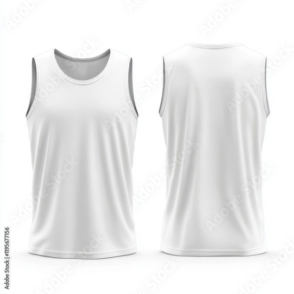 Obraz White sleeveless shirt mockup, front and back views, isolated on white background. (1)