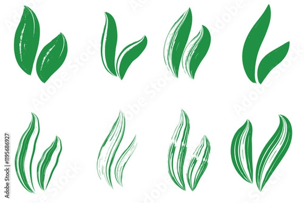 Fototapeta Grunge dry brush leaves set, hand drawn, vector, isolated. Freehand elements for design.
