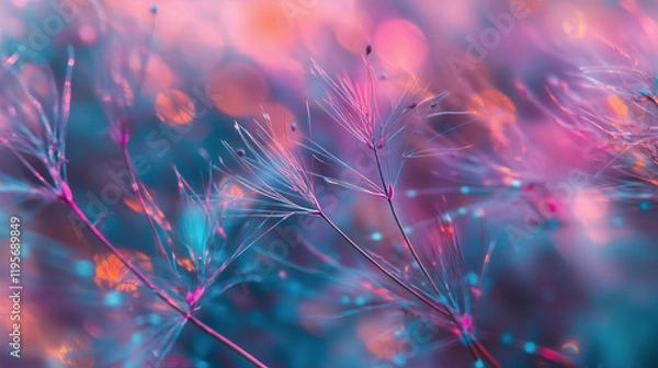 Fototapeta Wild Grass in Forest at Sunset Macro Abstract Nature Photography with Vintage Filter






