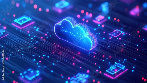 Fototapeta Exploring a Vibrant Futuristic Network Connecting Cloud Computing and Blockchain Technologies With Pulsating Digital Interactions