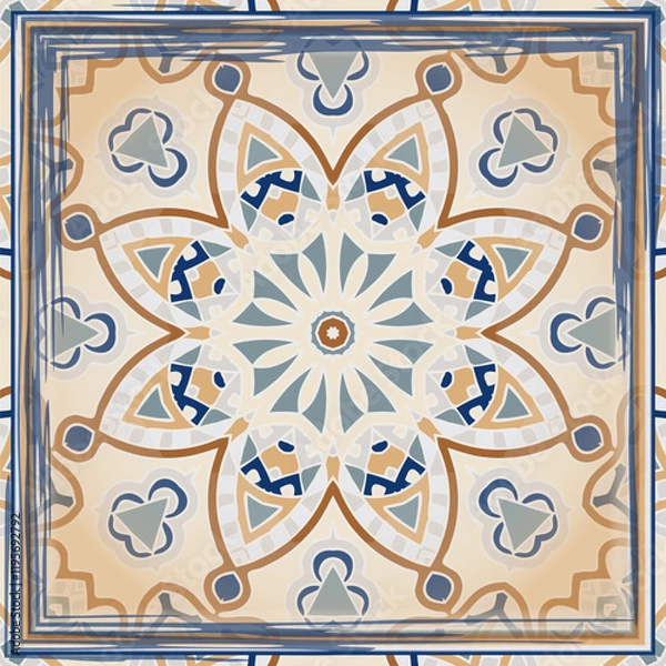 Obraz 
Seamless vector mandala  pattern in beige gray blue orange. Bright pattern for textiles, pillows, interior decoration,  background, wrapping paper, packaging. Frame.