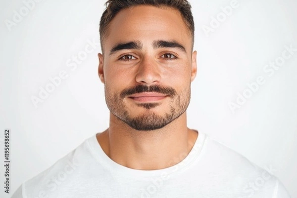 Fototapeta Man with a beard and mustache is smiling at the camera