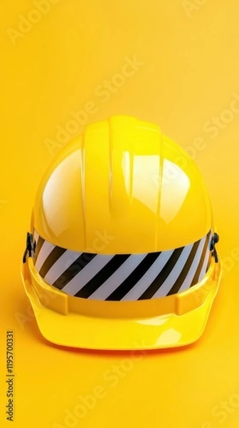 Fototapeta Construction safety action yellow hard hat industrial setting isolated view safety awareness concept
