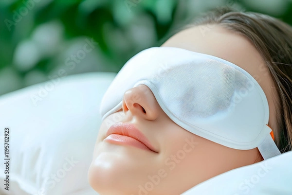 Fototapeta Enjoying a peaceful moment while wearing a soft eye mask for relaxation and tranquility