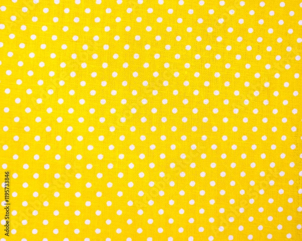 Obraz Full frame close-up of yellow fabric with white color polka dots