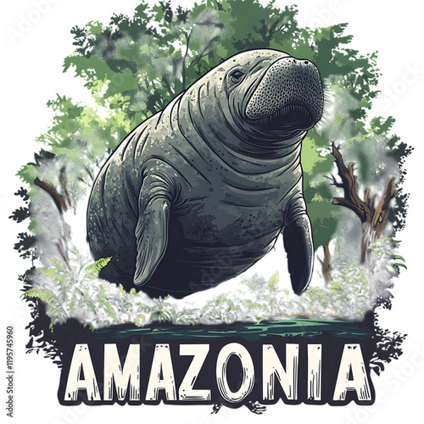 Obraz Animal, Manatee, Amazon, Pantanal, Forest, Nature, Amazon Rainforest, Art, Image, with Transparent Background PNG, for Stickers, T-Shirt Print, Cap, Mug, Flip Flops, Mousepad, Transparent PNG