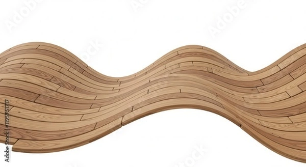 Fototapeta A 3D-rendered abstract wave made from curved wooden planks , showing fine oak texture , floating on a clean white background (2)