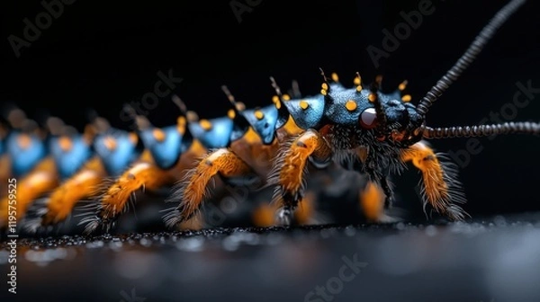 Fototapeta A close up of a colorful bug with orange and blue markings