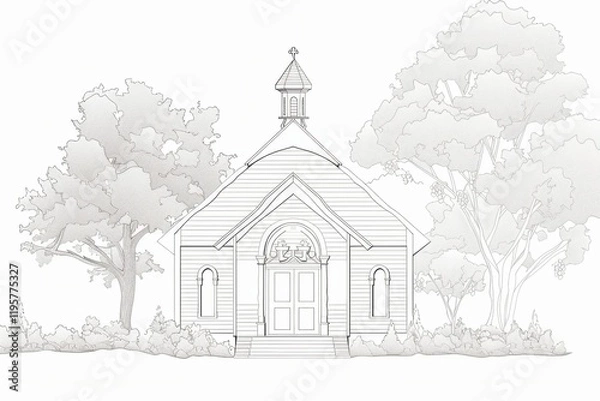 Fototapeta Ethereal wedding chapel outline on canvas symbolizing purity and love