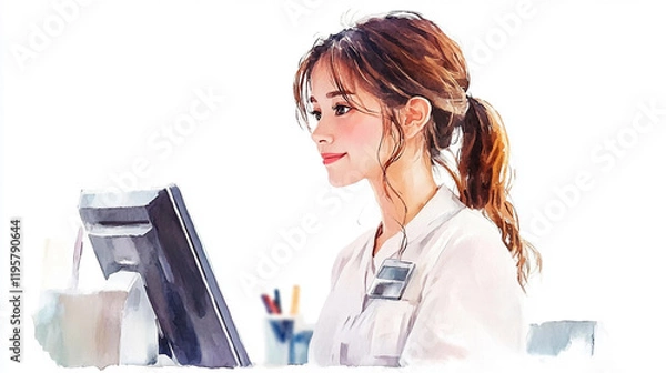 Fototapeta 受付を担当する女性のイラスト素材