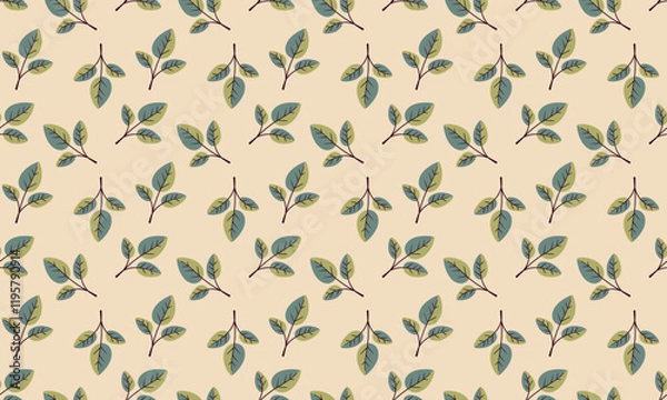Fototapeta Hand drawn floral pattern vector design. Simple ornament with plant and leaf.