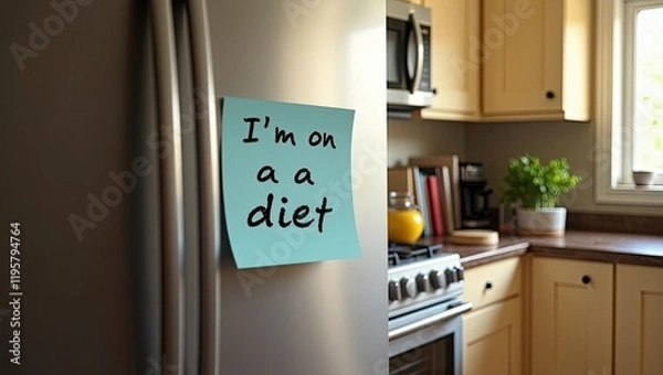 Obraz I'm on a diet, sticky note on the fridge, motivational quotes, health