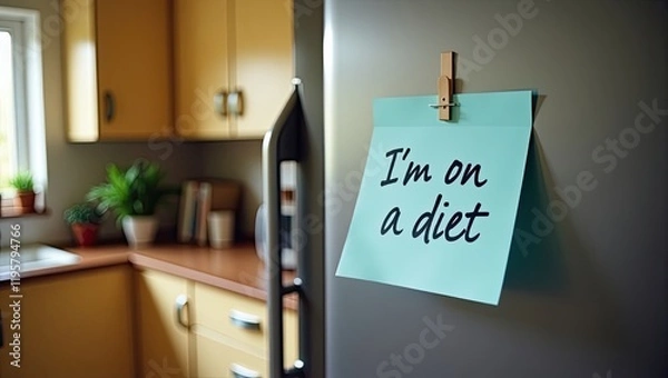 Obraz I'm on a diet, sticky note on the fridge, motivational quotes, health