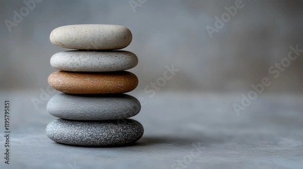 Fototapeta Balanced stones stack, grey background, zen concept, calm, spa